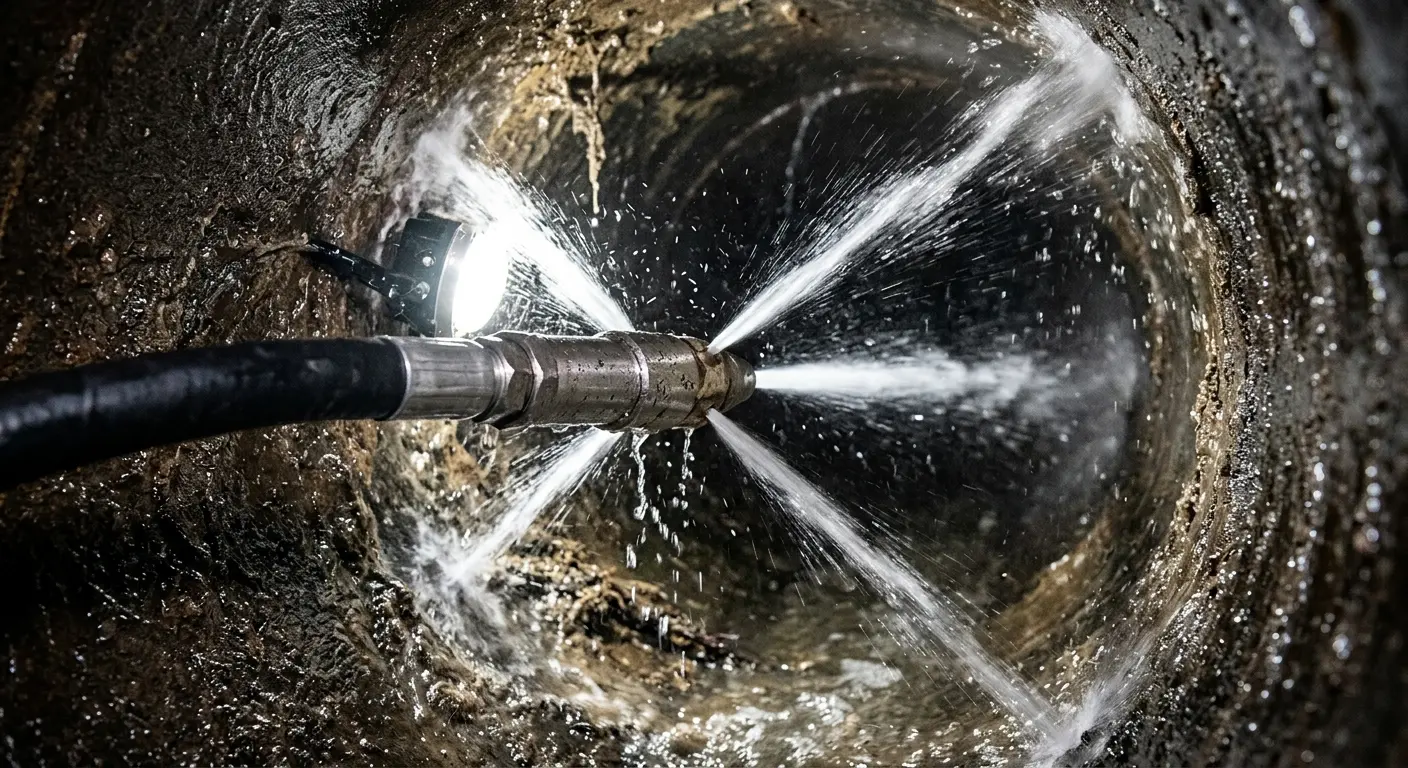 High-pressure hydro jetting nozzle cleaning sewer pipe for Storm Drain Cleaning in Eustis